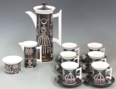 Susan Williams-Ellis for Portmeirion pottery retro coffee set decorated in the Magic City pattern