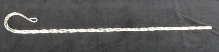 Wrythen turned glass shepherds crook, approximate length 126cm