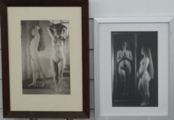 Kit Williams two photographs of nude model alongside a painting of the same girl, one with KW