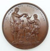 William VI bronze Royal Naval School Medal 1833, obverse three figures and 'Palmam Qui Meruit
