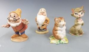 Two Beswick Walt Disney dwarfs from Snow White, Doc and Sleepy, Felia from David Hand's Animaland