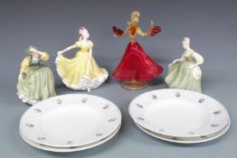 Three Royal Doulton figurines Ninette, Buttercup and Fair Lady and a Murano glass figure, tallest
