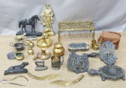 A collection of 19th / 20thC metalware including hunting dogs, horses, trench art etc