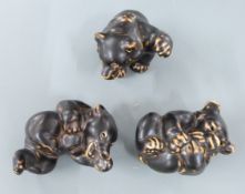 Three Copenhagen bears with brown glaze, tallest 8cm