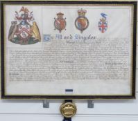 Framed document on parchment, Sir Anthony Richard Wagner, Sir Edgar Rainey Ludlow-Hewitt, Coat of