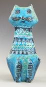 Italian Bitossi pottery cat in with impressed and sgraffito decoration, signed to base, H30cm