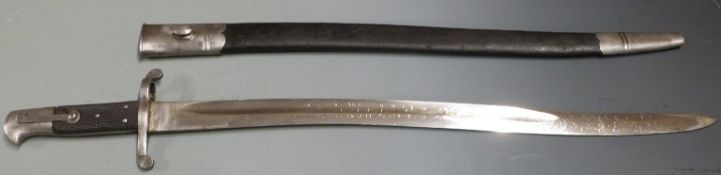 British 1856/58 pattern sword bayonet, 57.5cm fullered yataghan blade, with scabbard
