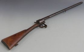 E Lefaucheux 8mm six-shot double action pin fire revolver rifle with chequered and carved wooden
