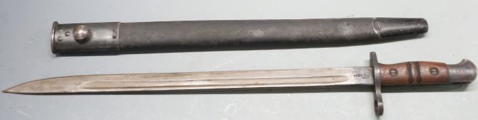 British 1913 pattern sword bayonet, clean stamps to ricasso and pommel, 43cm fullered blade and