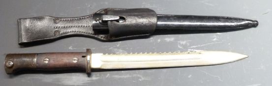 German 84/98 pattern sawback bayonet, Erfurt to ricasso, 25cm fullered sawback blade, with