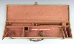 Leather and canvas bound shotgun case with fitted interior, 83.5x22.5x7.5cm.