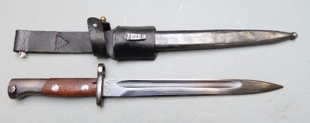 Czechoslovakian Mauser bayonet with 44 and manufacturer's name to ricasso, 25cm fullered blade,