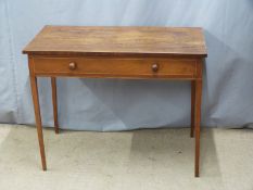19thC mahogany single drawer hall table with inlaid, crossbanded and cockspur detail raised on