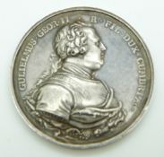 Commemorative Battle of Culloden silver medal 1749 by Richard Yeo, armoured bust of Duke of