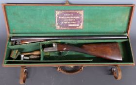 7541 Cased Rowland Watson 12 bore side by side ejector shotgun with engraved lock, trigger guard,