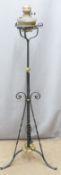A wrought iron adjustable oil lamp and stand, H141cm