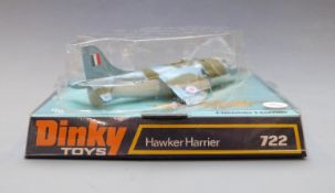 Dinky Toys diecast model Hawker Harrier aeroplane, 722, in original bubble packed box.