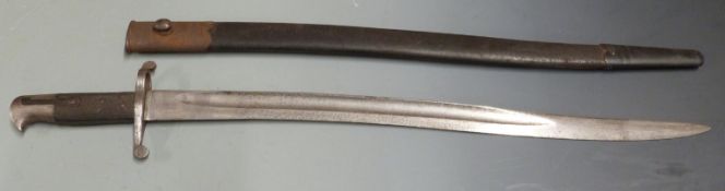 British 1856/58 pattern sword bayonet, 57.5cm fullered blade, scabbard and frog