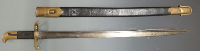 British Sappers/ Miners 1858 pattern Lancaster sword/bayonet with brass pommel and crossguard, clear
