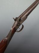 Westley Richards 12 bore side by side percussion hammer action gun with named and engraved locks,