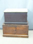 19thC stained pine twin handled trunk and one other, largest W91 D50 H49cm