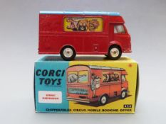 Corgi Toys diecast model Chipperfields Circus Mobile Booking Office with red body, blue roof and