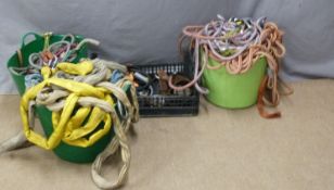 Large collection of tree surgeons ropes, caribiners, metal fittings, accessories and ratchet straps,