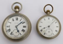 Two British Railways Midland region keyless winding open faced pocket watches, one Record the