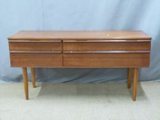 G plan retro style sideboard with two long and two short drawers, W133 D45 H66cm