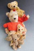 Five vintage blonde mohair Teddy bears including one Merrythought Cheeky style, one with growler