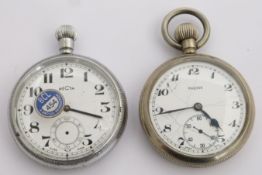 Two British Railways keyless winding open faced pocket watches, one a Phenix Southern region