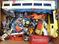 Thirty-three Dinky, Corgi and Matchbox diecast model vehicles including car transporter, breakdown