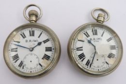 Two British Railways Midland region keyless winding open faced pocket watches, both with