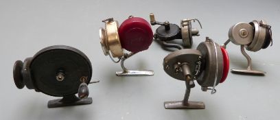 Allcock Stanley threadline fishing reel, early anonymous fixed spool reels, Power-Spin no 25 and a