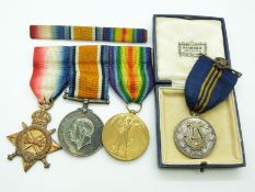 British Army WWI medals comprising 1914/1915 Star, War Medal and Victory Medal named to 2412 Pte E J