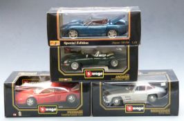 Four Burago and Maisto 1:18 scale diecast model vehicles comprising Ferrari Testarossa (1984)