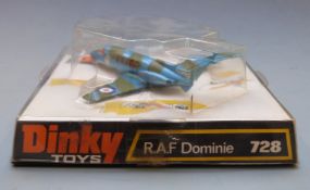 Dinky Toys diecast model R.A.F. Dominie aeroplane, 728, in original bubble packed box.