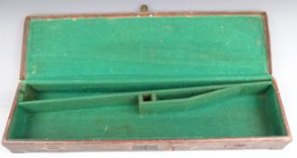 Brown leather and brass bound shotgun case with fitted interior, 82x23x9.5cm.