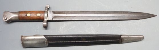 British 1888 pattern bayonet Mk1 second type, clear stamps to ricasso and pommel, 30cm blade, with