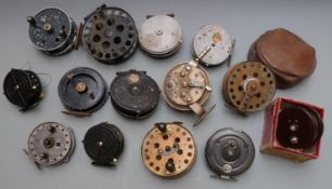 Fourteen mainly centrepin fishing reels including Allcock Aerialite in box, Strikeright Questaflo,