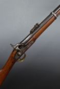 Enfield 1856 pattern percussion hammer action rifle with lock stamped with crown over 'VR' cypher