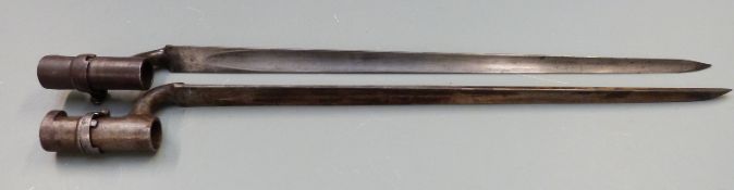Two British 1853 pattern socket bayonets both with some clear stamps, one with 43.5cm blade the
