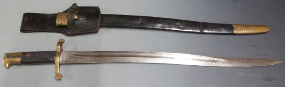 British 1856/58 pattern sword bayonet with brass crossguard and pommel, 58cm fullered yataghan
