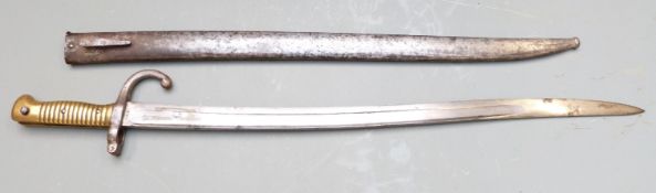 French 1866 pattern chassepot bayonet with 2802 to crosspiece, downswept quillon, Alex Coppell maker