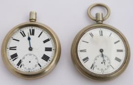 Two London Midland and Scottish railway keyless winding open faced pocket watches each with