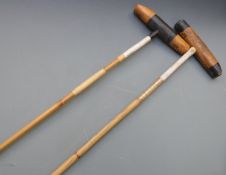 Two Los Mimbres and Casa Villamil vintage bamboo and ash polo mallets L136cm