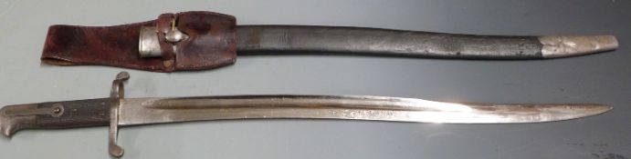 British 1856/58 pattern sword bayonet Gebruder Weyersberg makers, 58cm fullered yataghan blade,