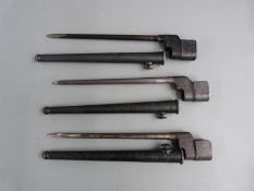 Three British No4 Mk2 spike bayonets with 20cm blades and scabbards