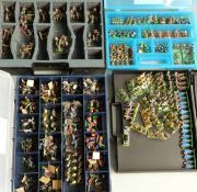 A very large collection of 25mm scale hand painted white metal war gaming soldiers.