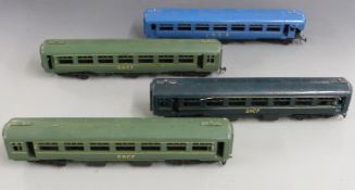 Four Lima or similar 0 gauge model railway coaches including SNCF.